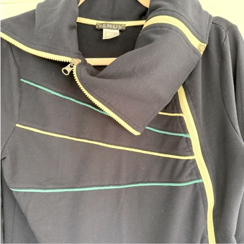 VENUS Navy Blue Track Jacket Sweatshirt EUC Tracksuit Asymmetrical Full Zip Up - Picture 4 of 7